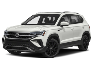 white vw taos front angle view