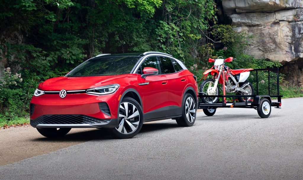 The Sexy Red ID.4, Towing A Motorcycle Under Its Max Capacity