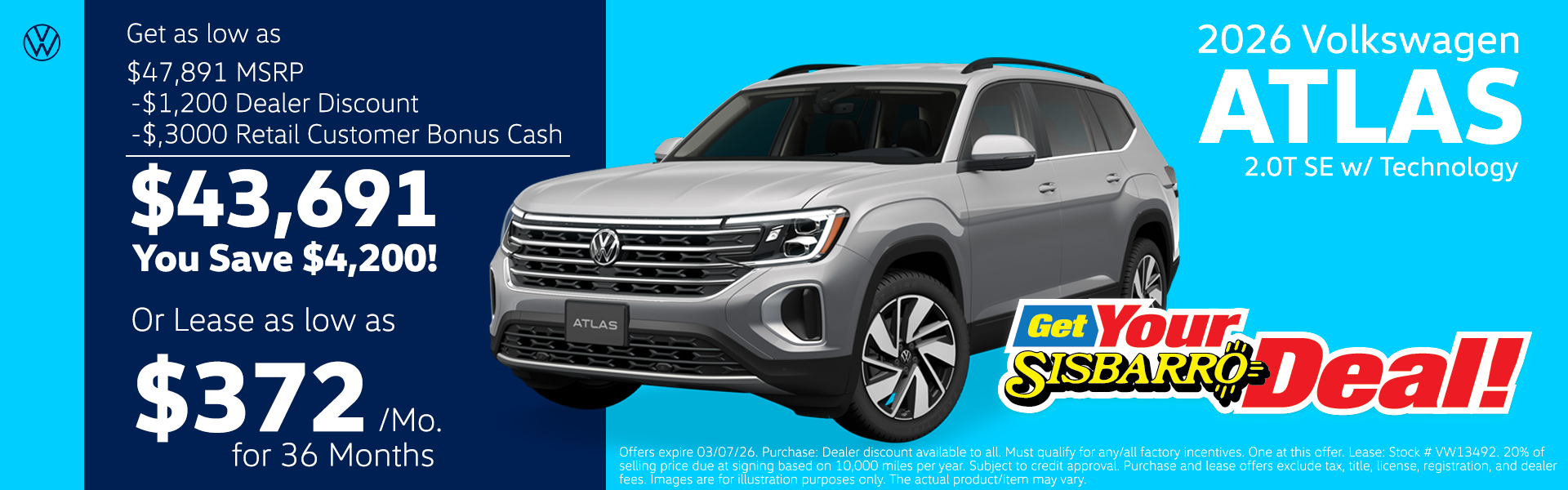 2025 Volkswagen Atlas 2.0T SE W/Tech $458/mo!