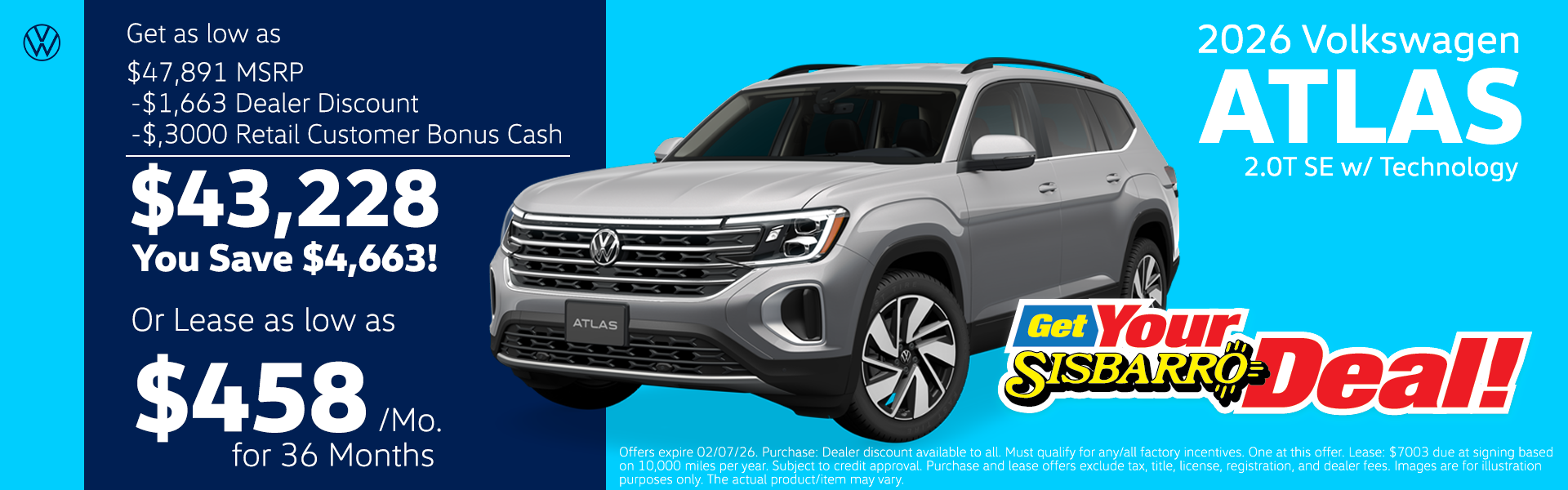 2025 Volkswagen Atlas 2.0T SE W/Tech $458/mo!