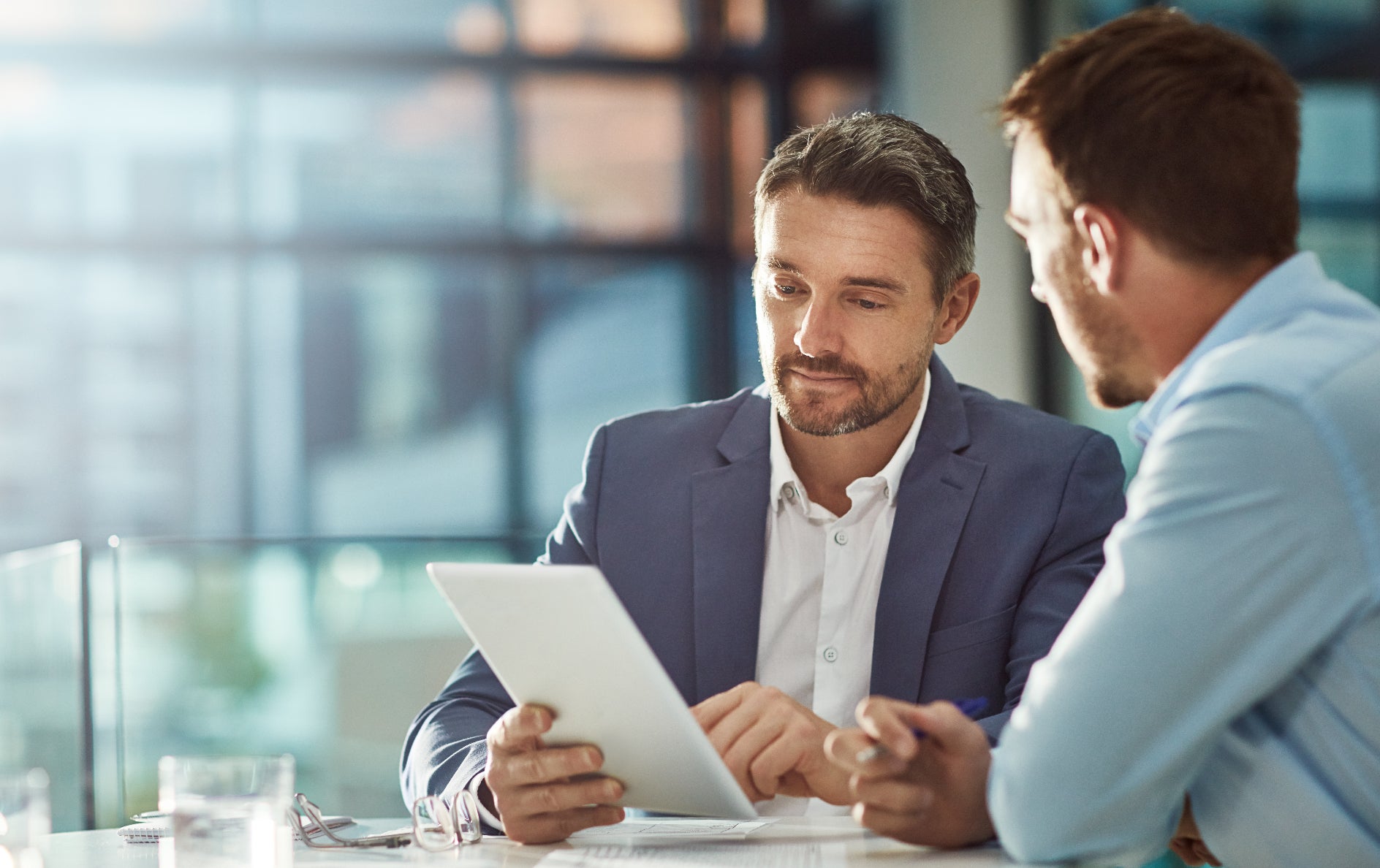 Sales representative discussing options with a shopper