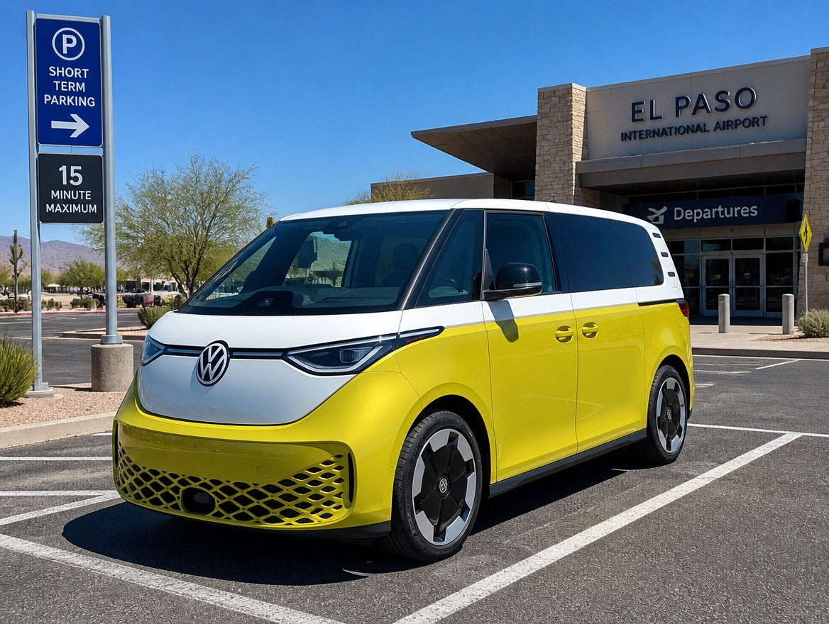 2027 Volkswagen ID. Buzz parked at El Paso International Airport short-term lot