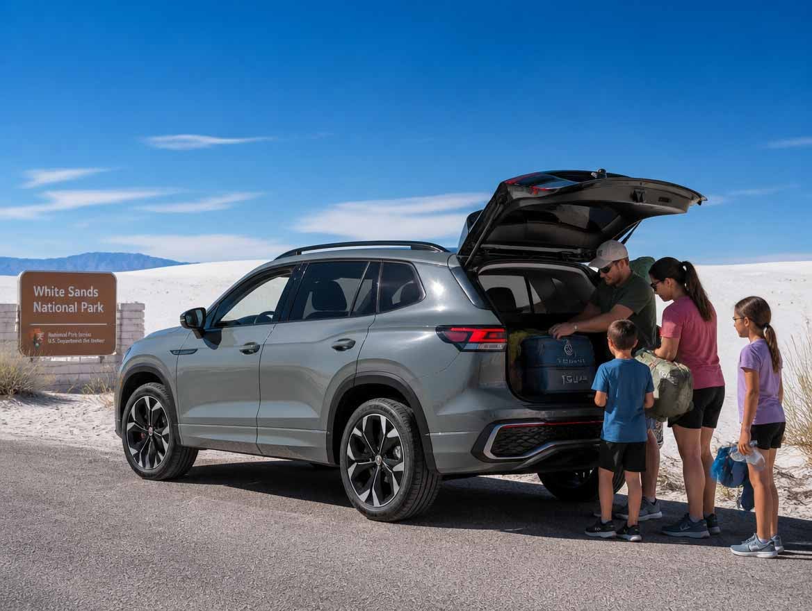 2026 Volkswagen Tiguan at White Sands National Park gypsum dunes, Las Cruces NM road trip